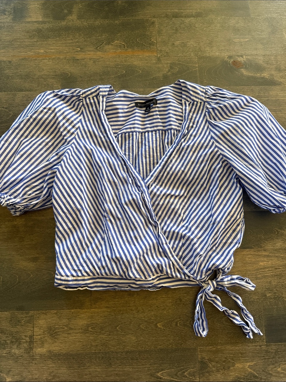 Banana Republic Blue & White Striped Wrap Crop Blouse